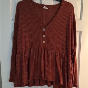 Peach Love California Terracotta Button-Front Blouse